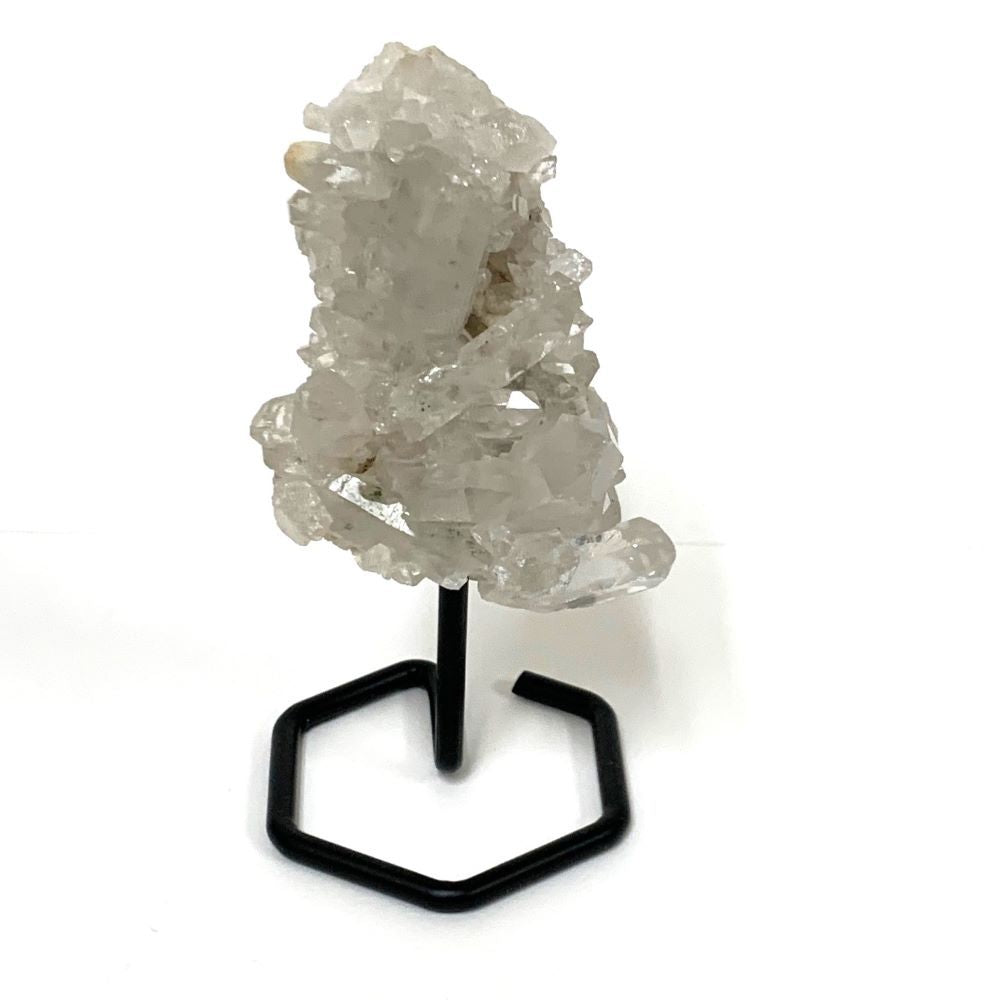 Small Clear Quartz Cluster on Metal Stand